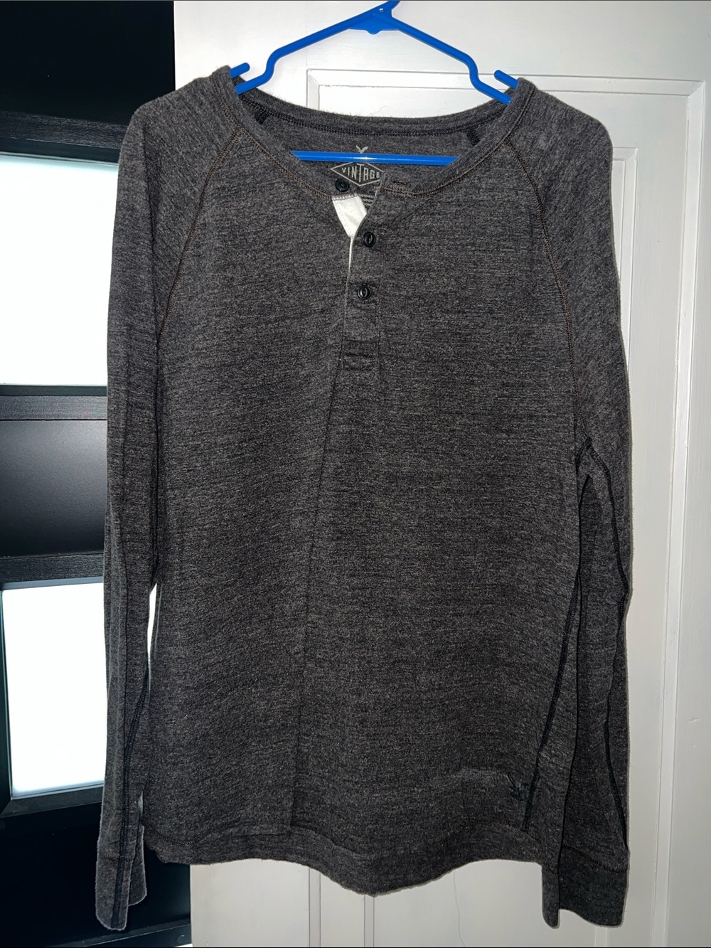 American Eagle Outfitters Vintage Dark Gray Long-Sleeve Henley